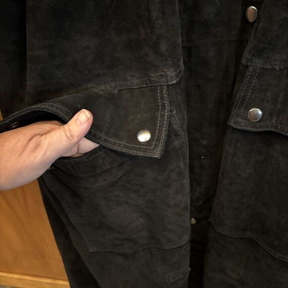 Adventure Bound Originals Duster Outback Trench Coat XL Black Suede Snaps Lined - Picture 6 of 16